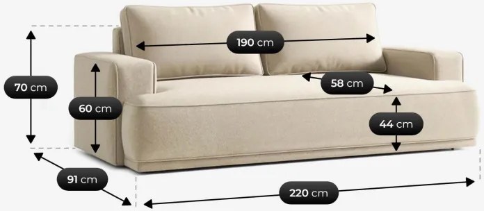 Sofa z Funkcją Spania CAMELIA Kremowa Boucle Nowoczesna