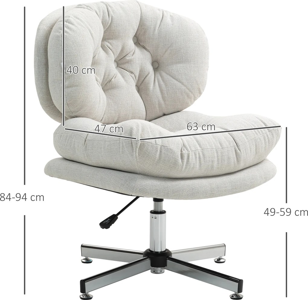 HOMCOM Krzesło biurowe bez podłokietników, wygodne biurowe krzesło z pikowanym siedziskiem i regulowaną wysokością, Kremowy