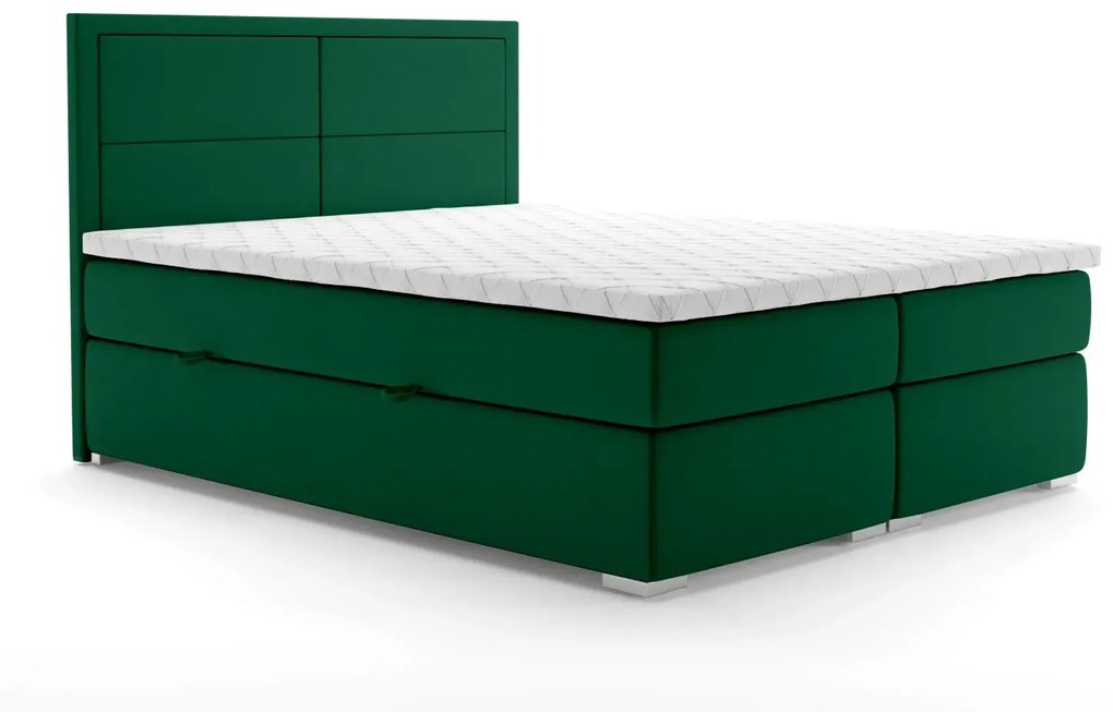 Łóżko kontynentalne DENNERY 160x200 zielone velvet z pojemnikiem LAVERTO