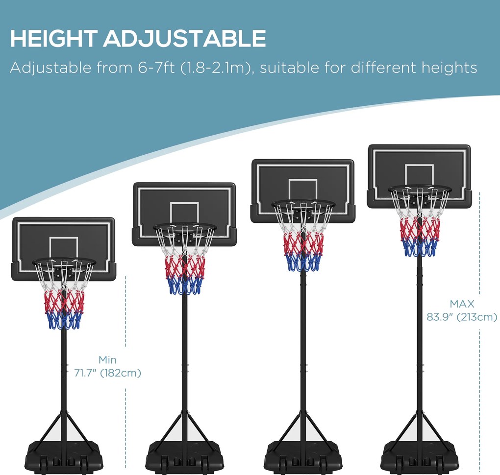 SPORTNOW Kosz do Koszykówki z Podstawą Regulowany 220-250cm | Aosom PL