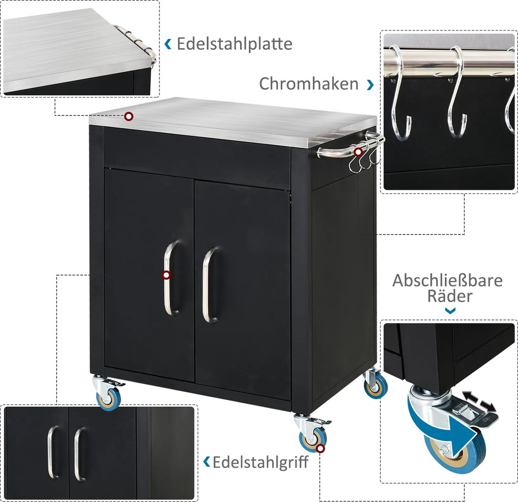 Homcom Wózek do grillowania - wózek na grill, mały wózek na grill, duży wózek na grill, wózek na grill dla ogrodu, Stal Szlachetna Czarny | Aosom PL