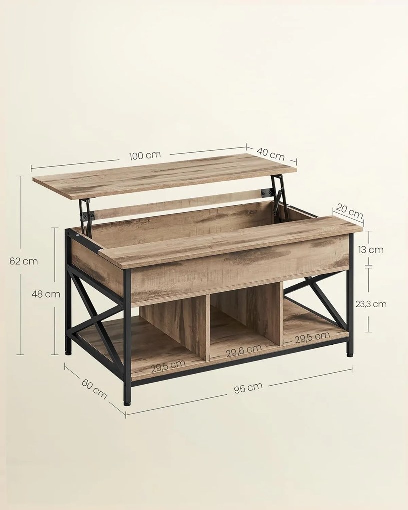 Regulowany stół konferencyjny LUBOR, 60x100x(48-62)cm, camel brąz/czarna Vasagle