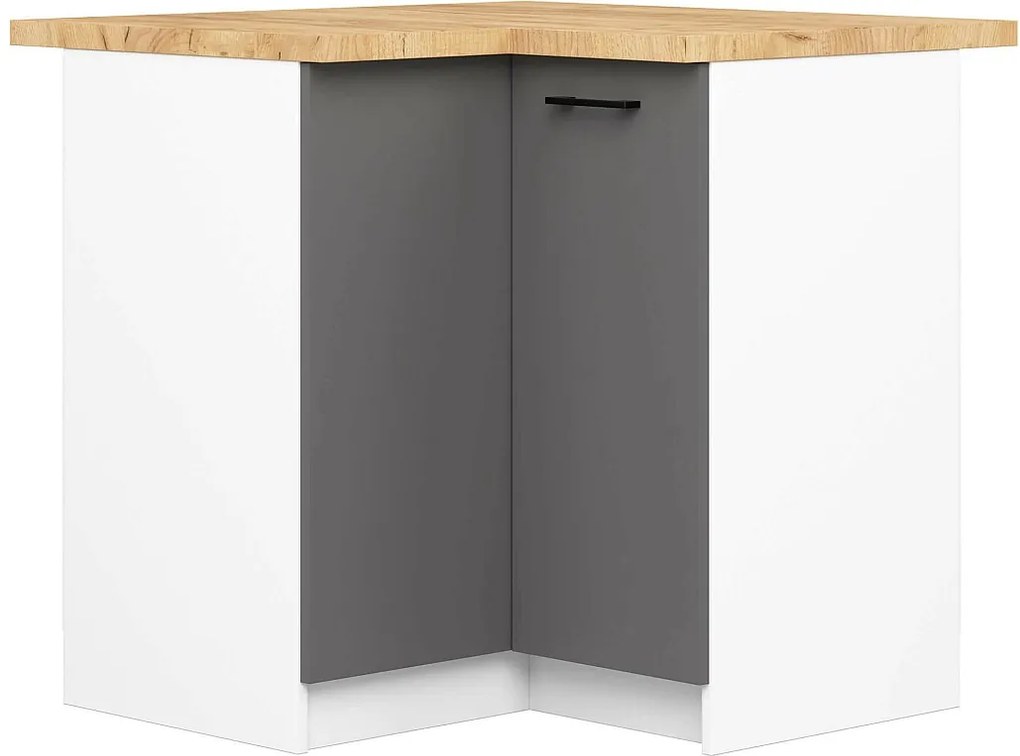 Szafka kuchenna AKORD S90 narożna z blatem system OLIWIA Biała 90 cm 2 drzwi kolor Grafit Szary mat 2 półki 90x46x85 cm