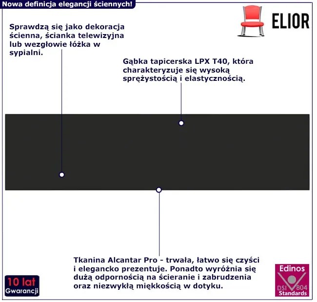 Zestaw czarnych tapicerowanych paneli ściennych H4-L25