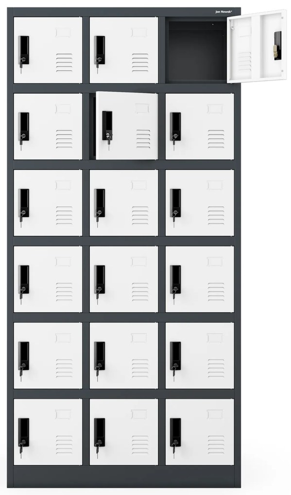 Skrytkowa szafa socjalna KAROL, 900 x 1850 x 400 mm, antracytowo-biała