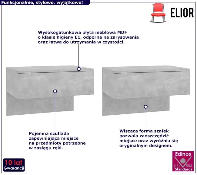 Szare wiszące szafki nocne z szufladą - Eldomi