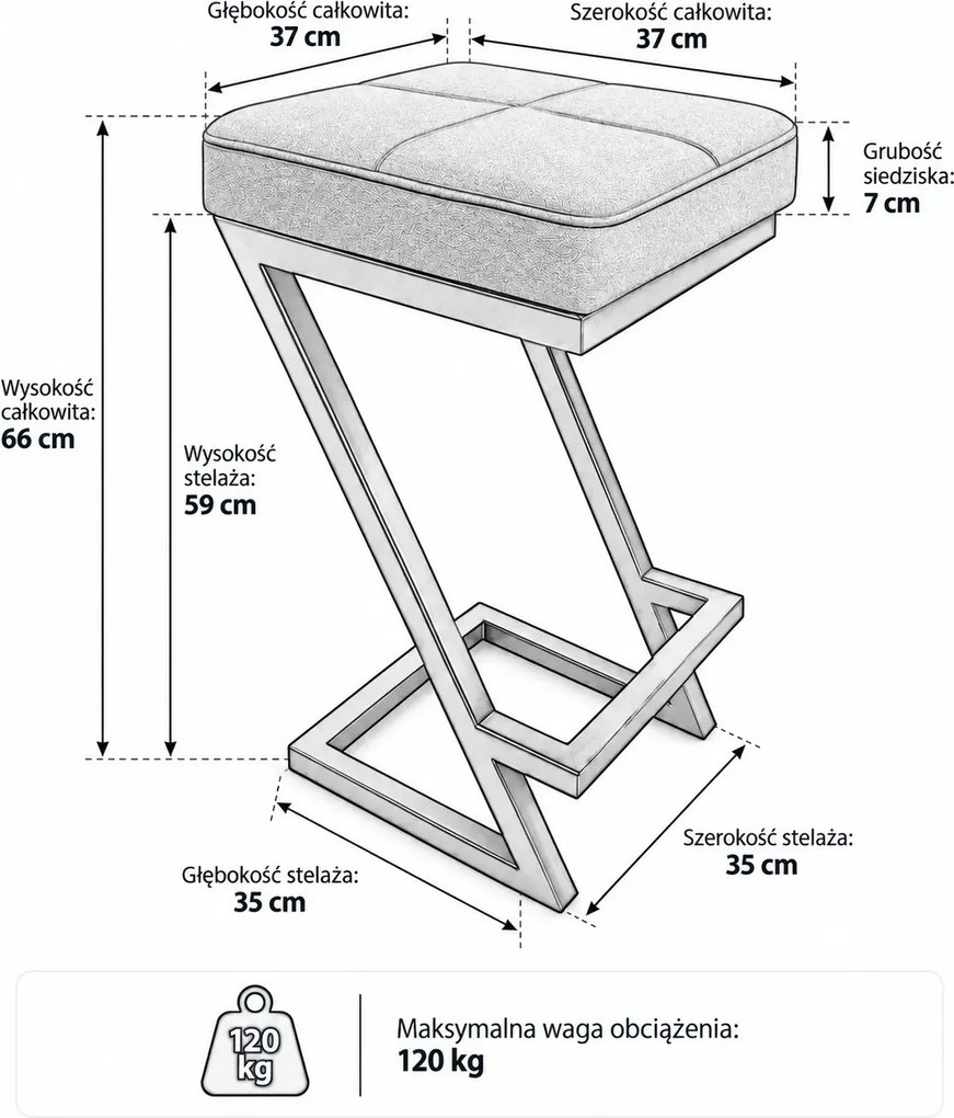 Hoker ZETA krzesło barowe Loft podstawa metalowa : Kolor Stelaża - Czarny , Kolor tkaniny - EKO-SKÓRA - 4D, Typ tkaniny - Eko-skóra