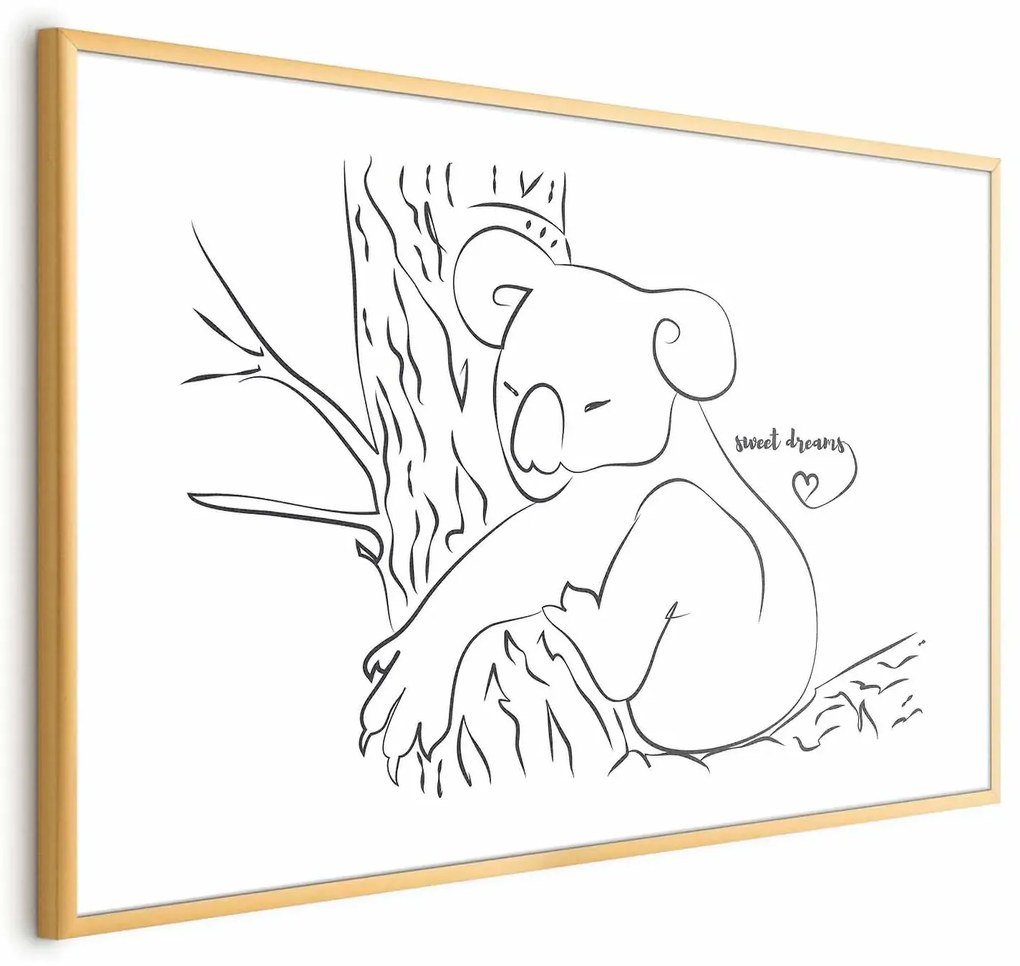 Plakat Śpiący koala 42x29,7 cm z ramą złotą bez marginesu ARTGEIST B
