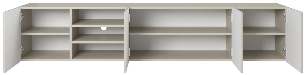 Szafka RTV wisząca Asha 200 cm z ryflowanym frontem i wnęką - kaszmir