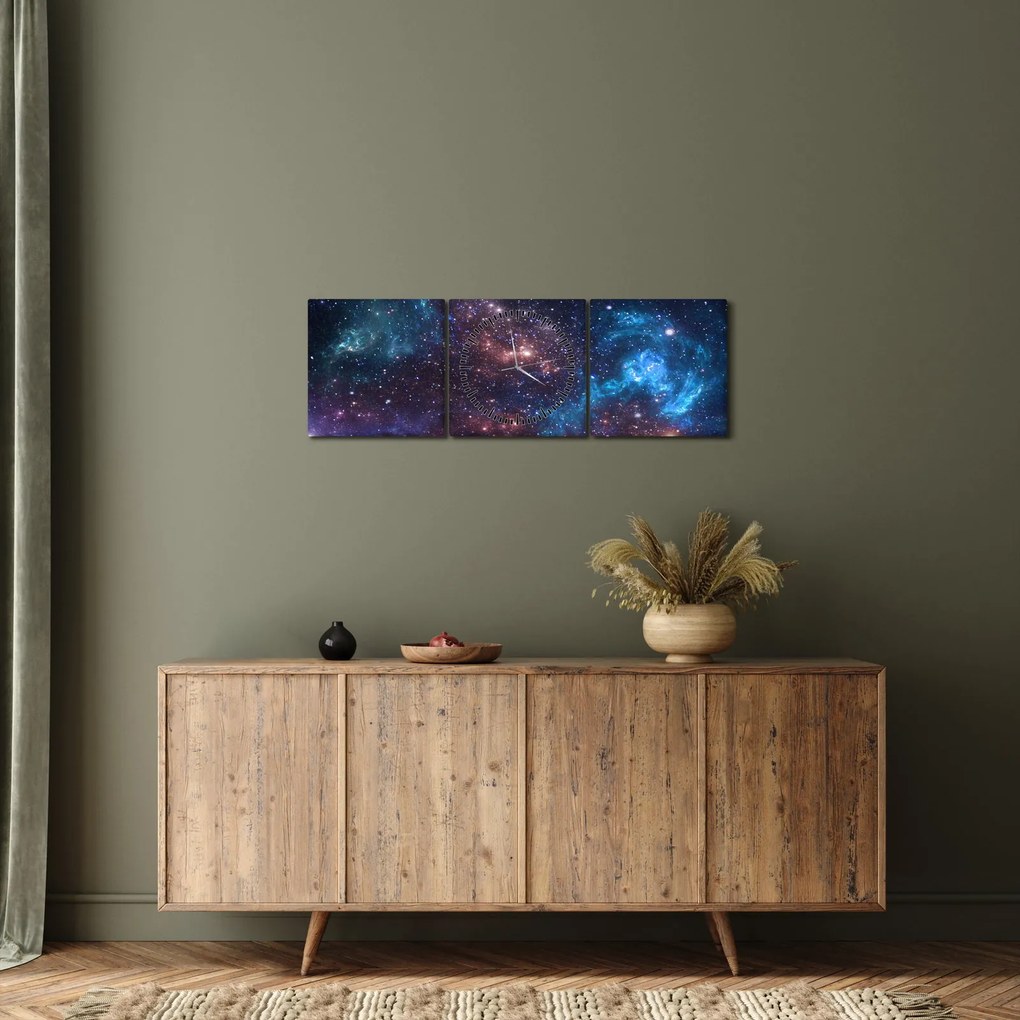Obraz - Nocne niebo (z zegarem) (90x30 cm)