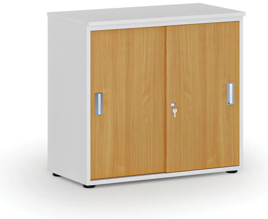 Szafa biurowa z drzwiami przesuwnymi PRIMO WHITE, 800 x 420 x 740 mm, biały/buk
