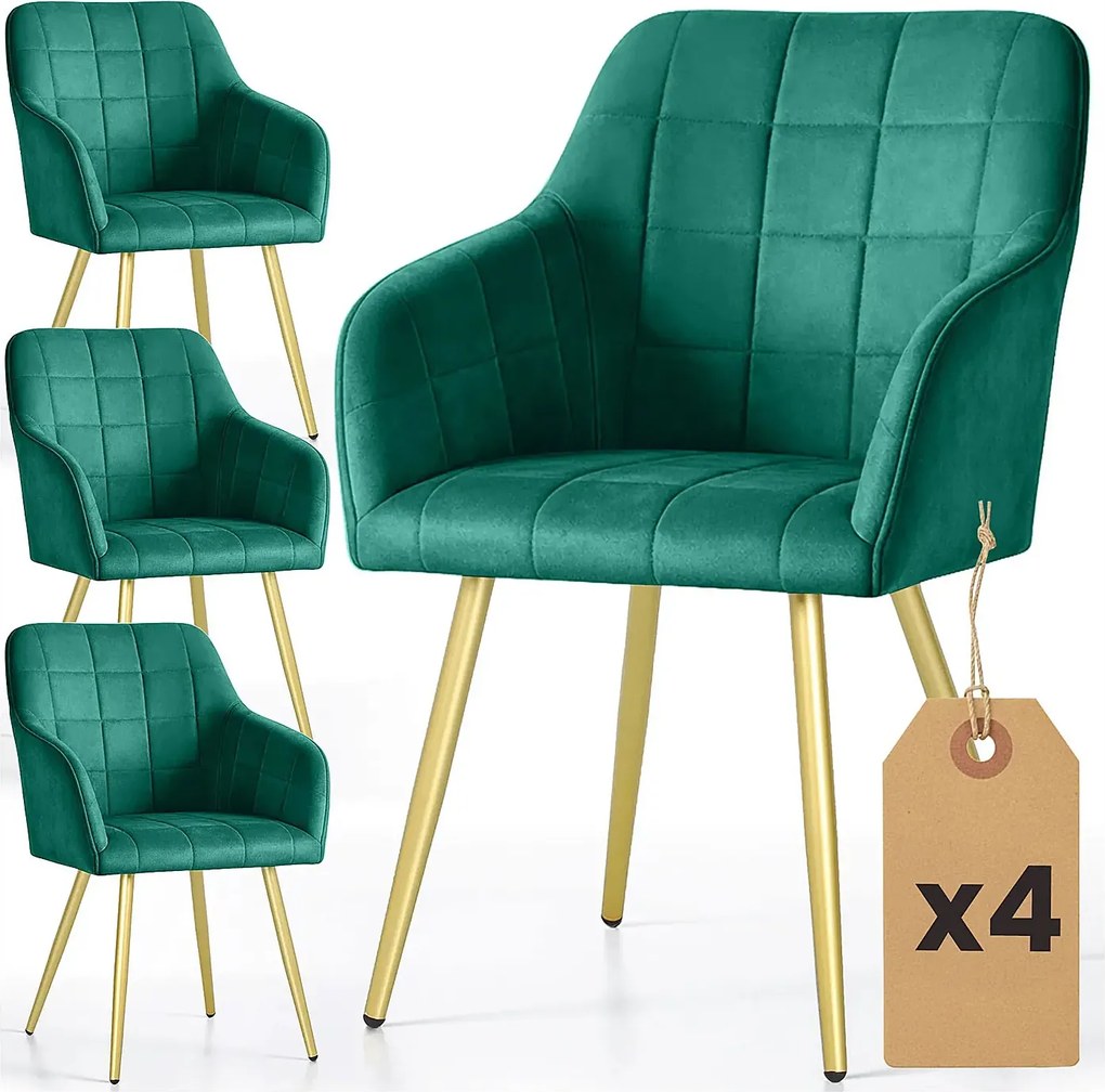 Zestaw 4 zielonych krzeseł pikowanych w stylu glamour S4-R99