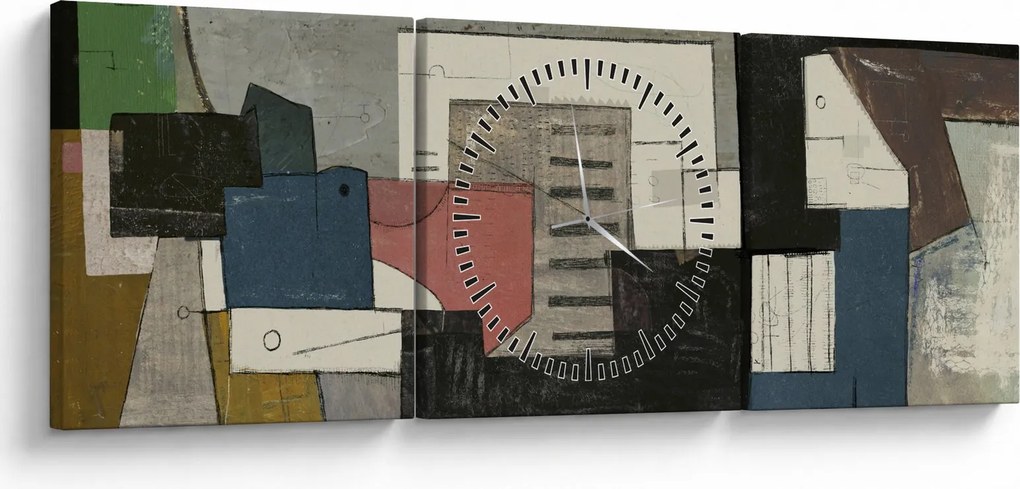 Obraz - Abstrakcja, kubizm (z zegarem) (90x30 cm)