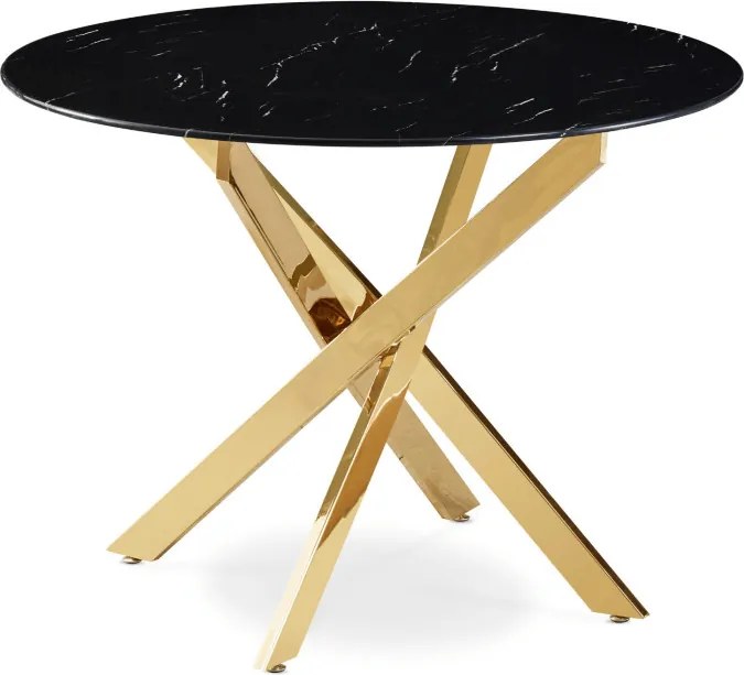 Stół Okrągły Szklany BALI 100 cm Czarny Marmur/Złoty Glamour