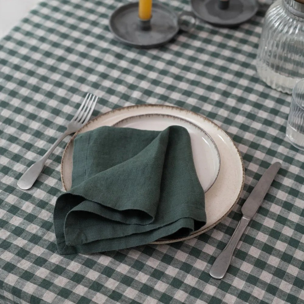 Lniany obrus 140x200 cm Forest Green Gingham – Linen Tales
