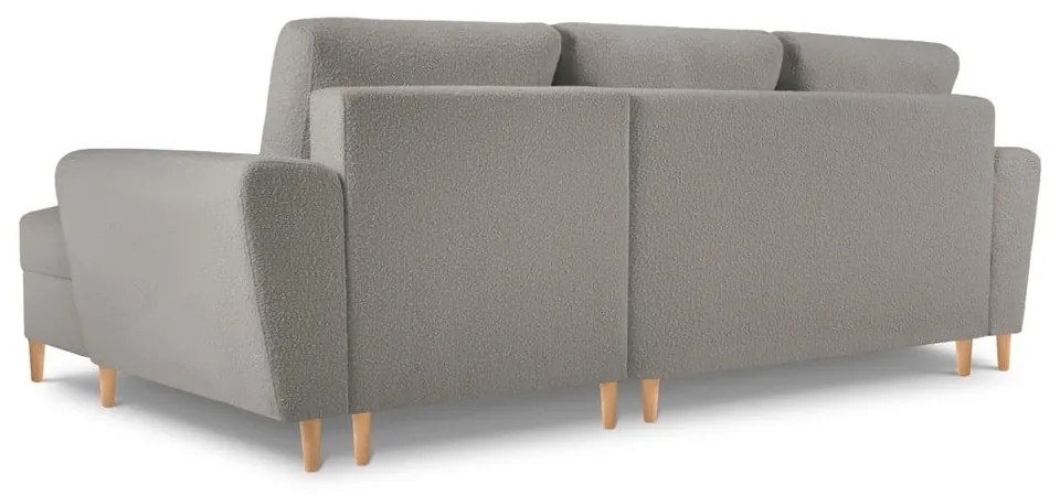 Jasnoszary rozkładany/ze schowkiem narożnik z materiału bouclé (prawostronny/z szezlongiem) Kyoto – Cosmopolitan Design