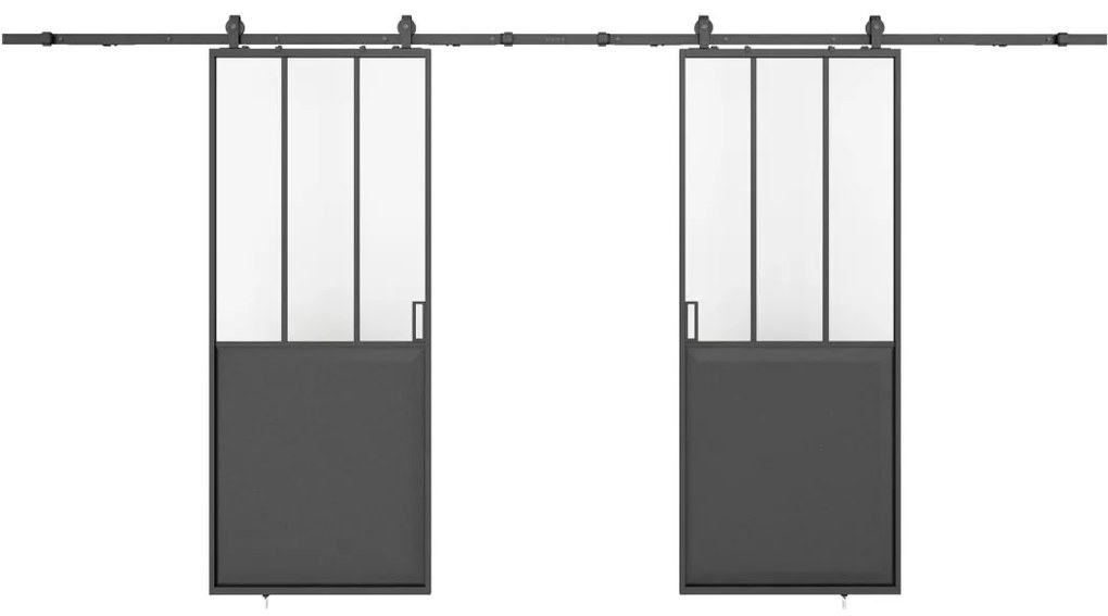 Drzwi przesuwne podwójne industrialne naścienne - Czarny i matowe szkło hartowane - 2 x wys. 205 x szer. 63 cm - ARTISTO II