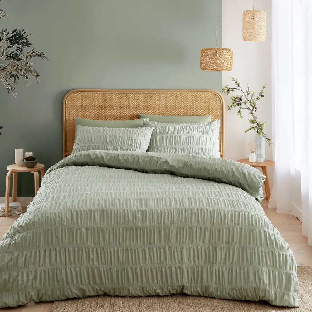 Jasnozielona pościel dwuosobowa z kory 230x220 cm Seersucker – Catherine Lansfield