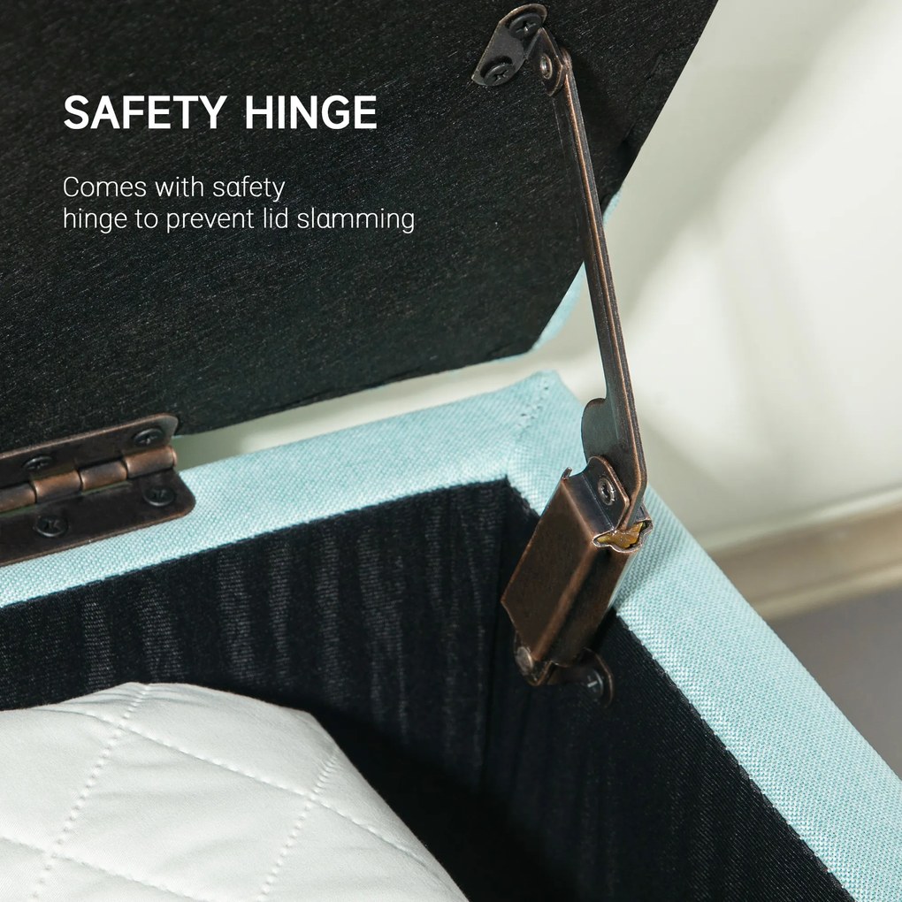 HOMCOM Ławka z Przestrzenią do Przechowywania, Poliester w Wyglądzie Lnu, Drewno Kauczukowe, 100 x 40 x 44 cm, Zielony