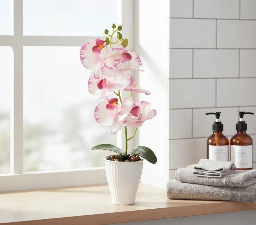 Storczyk w Doniczce Orchidea 37 cm Kwiat Sztuczny Biały Doniczkowy Ozdobny