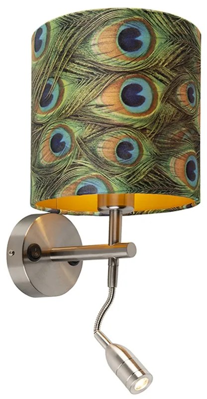 Nowoczesna lampa ścienna stalowa z lampką do czytania i abażurem z weluru 20/20/20 Peacock - Złota Nowoczesny Oswietlenie wewnetrzne