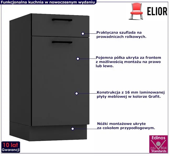 Szafka dolna z szufladą 40 cm grafit H7-B19