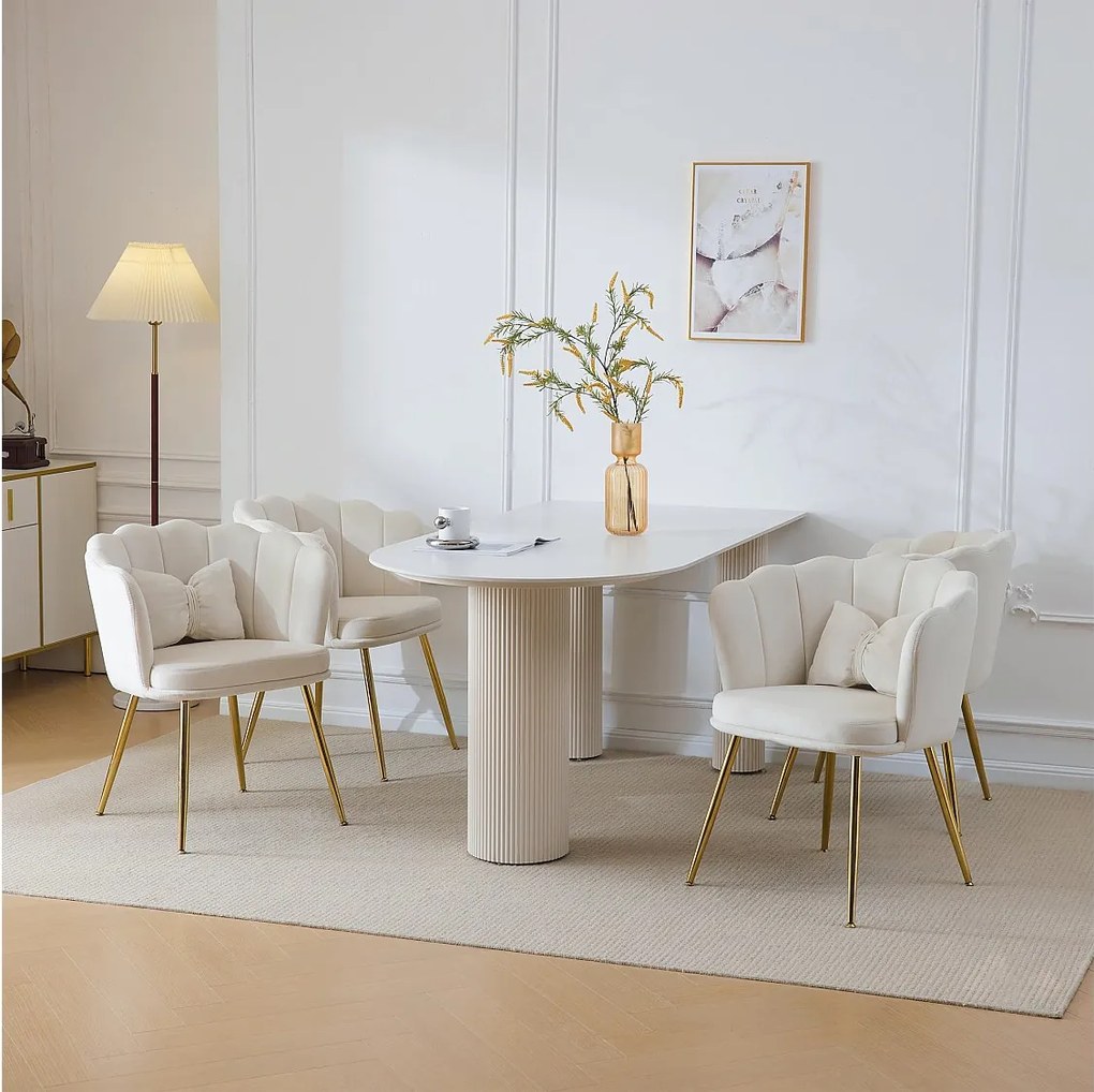 Conjunto de 4 cadeiras de veludo para sala de jantar - 62 x 54,5 x 77 cm - com encosto - Pernas de metal - Bege