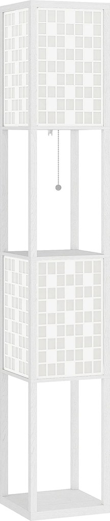 HOMCOM Lampa Podłogowa w Kratkę z 2-Poziomowymi Półkami, dla Różnych Żarówek, Biała
