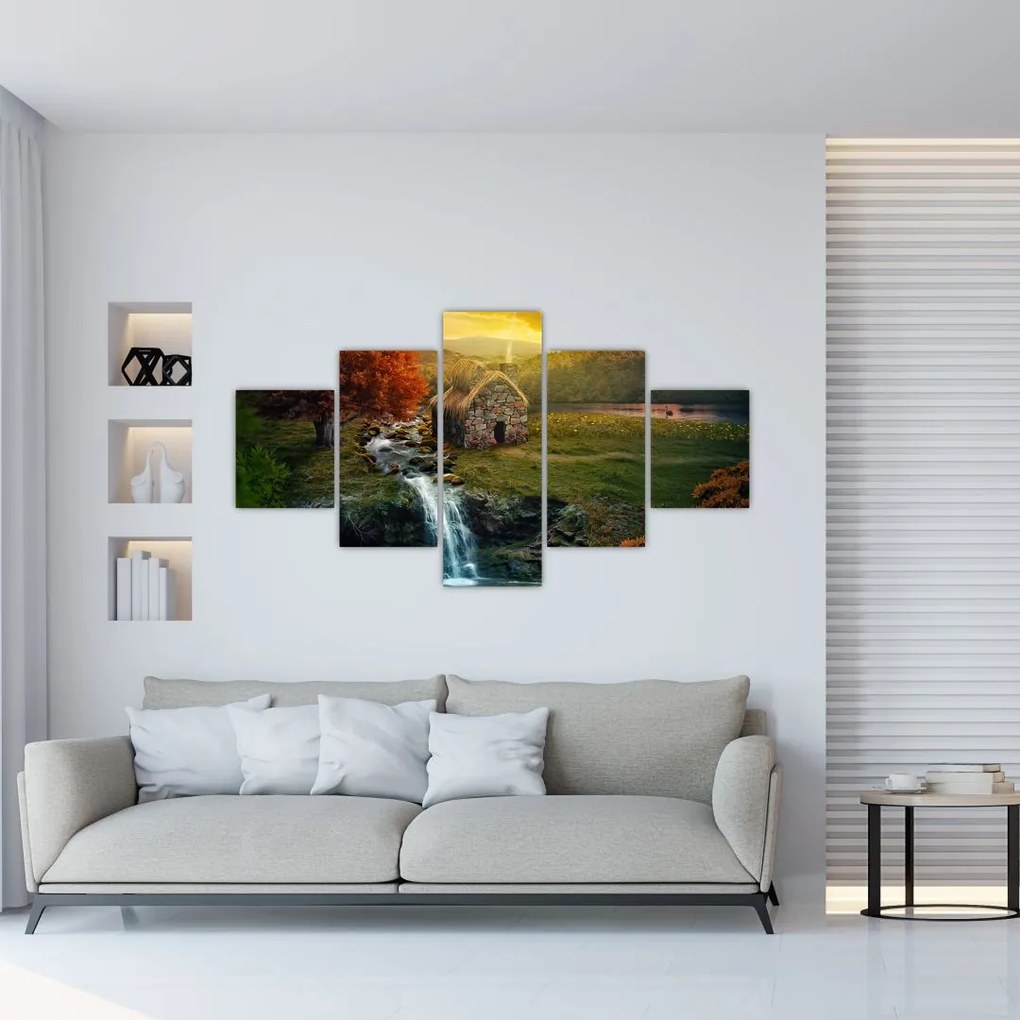 Obraz domku w bajkowym krajobrazie (125x70 cm)