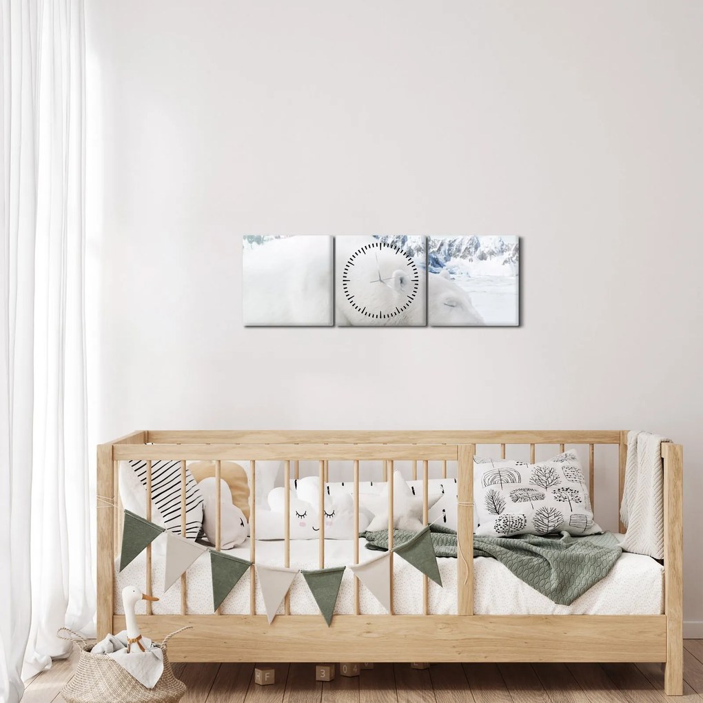 Obraz - Niedźwiedź polarny (z zegarem) (90x30 cm)