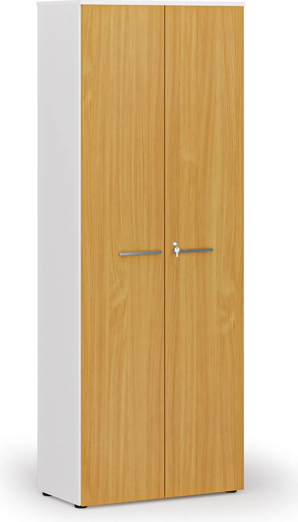 Szafa biurowa z drzwiami PRIMO WHITE, 800 x 420 x 2128 mm, biały/buk
