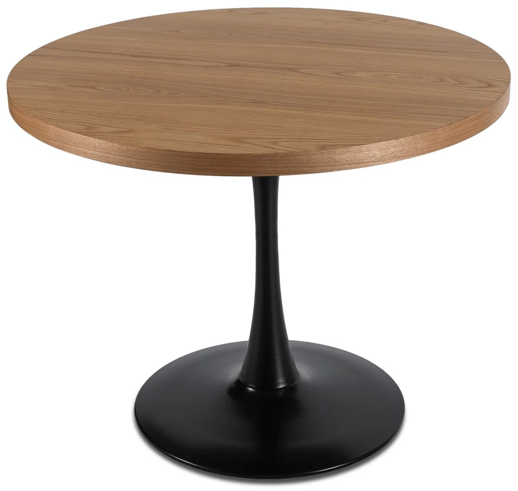 Zestaw Stół Okrągły LINO 100 cm Dąb Złoty/Czarny i 4 Krzesła Tapicerowane z Drewna Giętego DAKOTA Czarne/Dąb Złoty Welurowe Loft