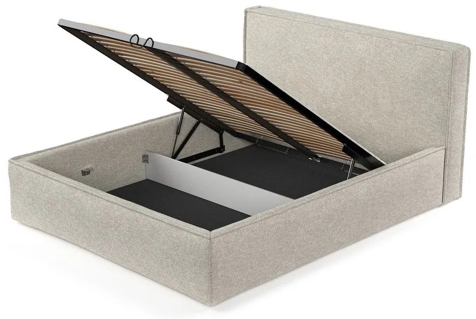 Jasnoszare tapicerowane łóżko dwuosobowe ze schowkiem ze stelażem 200x200 cm Lounge L – Maison de Rêve