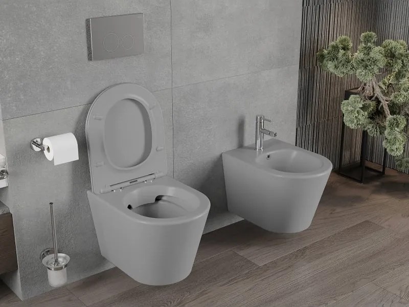 Mexen Rico miska wc Rimless z deską wolnoopadającą slim, duroplast, szara jasna mat - 30724061