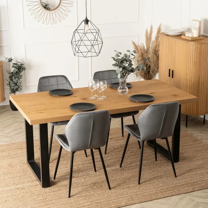 Stół Prostokątny Rozkładany TOMAS 130-230 cm Dąb Złoty/Czarny do Jadalni Loft