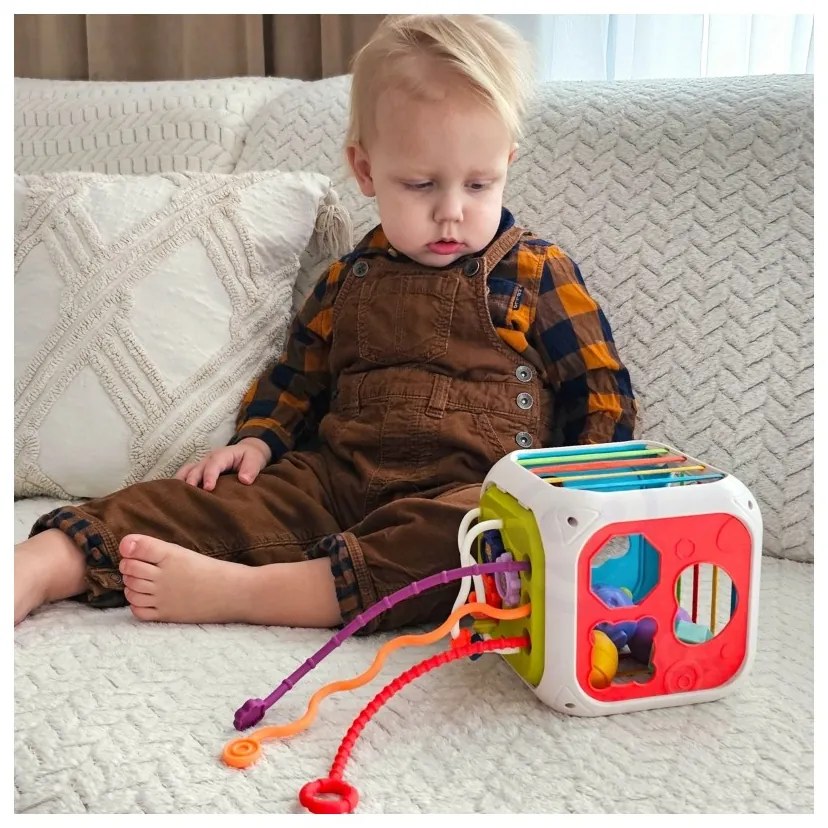 Woopie baby elastyczna kostka sensoryczna sorter dla dzieci zwierzątka + grzechotka 7 el.