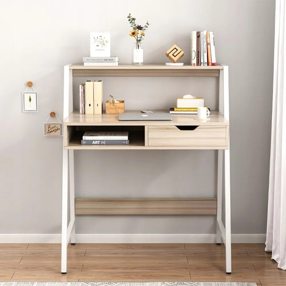 Biurko komputerowe w stylu industrialnym – jasny dąb, 81x100x50 cm