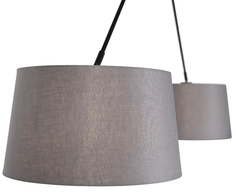 Lampa wisząca czarna z abażurami z lnu ciemnoszarymi 35 cm 2-światłowa - Blitz Nowoczesny Oswietlenie wewnetrzne