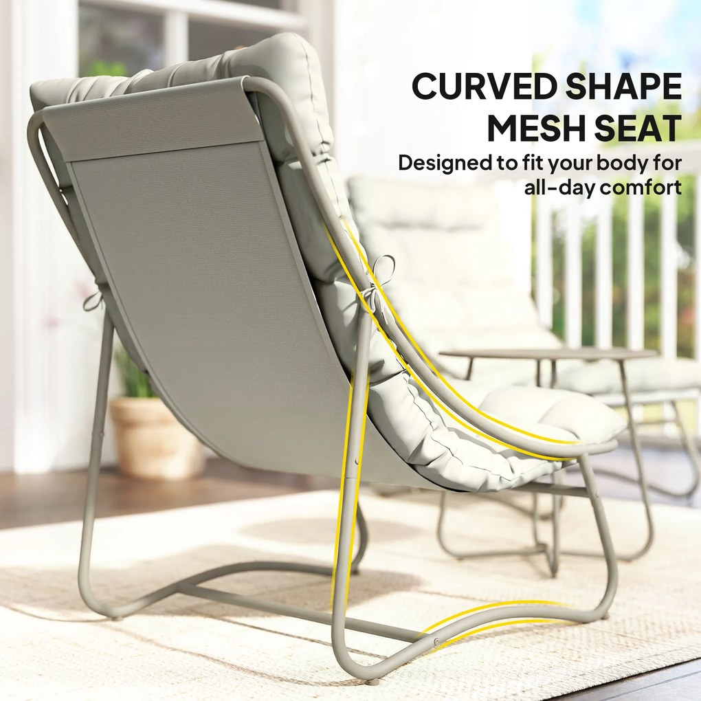 Outsunny Zestaw balkonowy 3-częściowy z poduszkami i stolikiem, stalowa konstrukcja, jasnoszary | Aosom PL