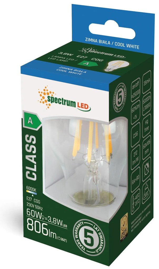 Żarówka LED GLS COG Zimna E-27 3,8W WOJ+14641