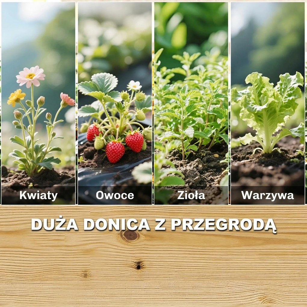 Outsunny Podwyższone grządki z kratką drewniana skrzynia na rośliny z 3 kratkami przegrodą i otwartym dnem 240 x 125 x 102 cm drewno naturalne | Aosom PL