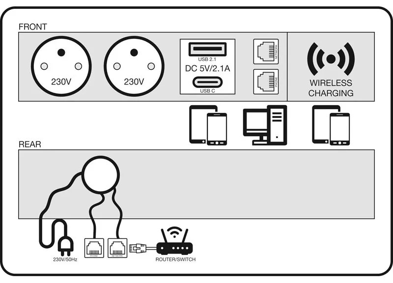 Stół PRIMO INFINITY 1800 x 900 x 750, brzoza + port blatowy TYP V, srebrny