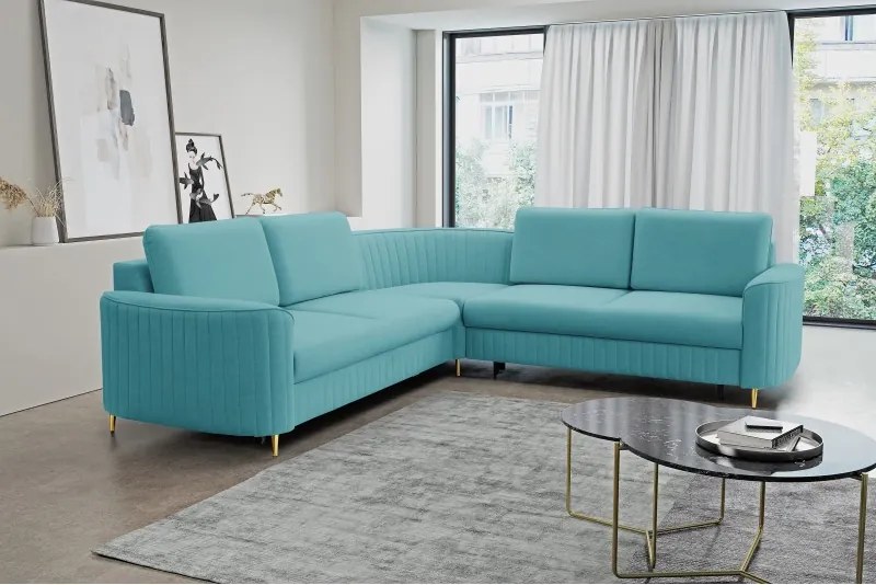 Narożnik LAREN nowoczesna sofa z funkcją spania pojemnik na pościel prawa strona CASTEL 70 251x251x85 cm