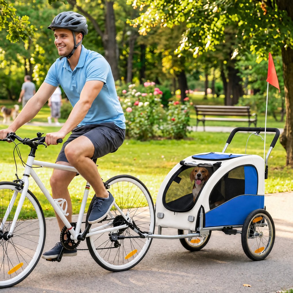 PawHut Przyczepka rowerowa 2 w 1 składany wózek dla małych i średnich psów do 20 kg, jasnoszary | Aosom PL