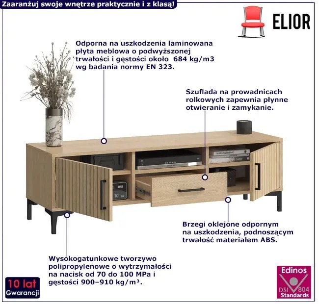 Ryflowana nowoczesna szafka pod TV dąb sławonia + lamele - Erlos 5X