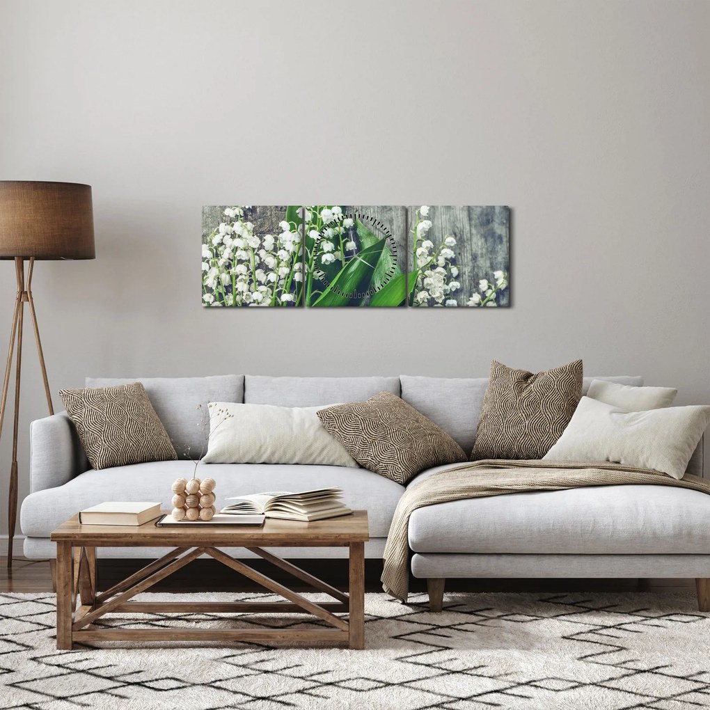 Obraz konwalii (z zegarem) (90x30 cm)