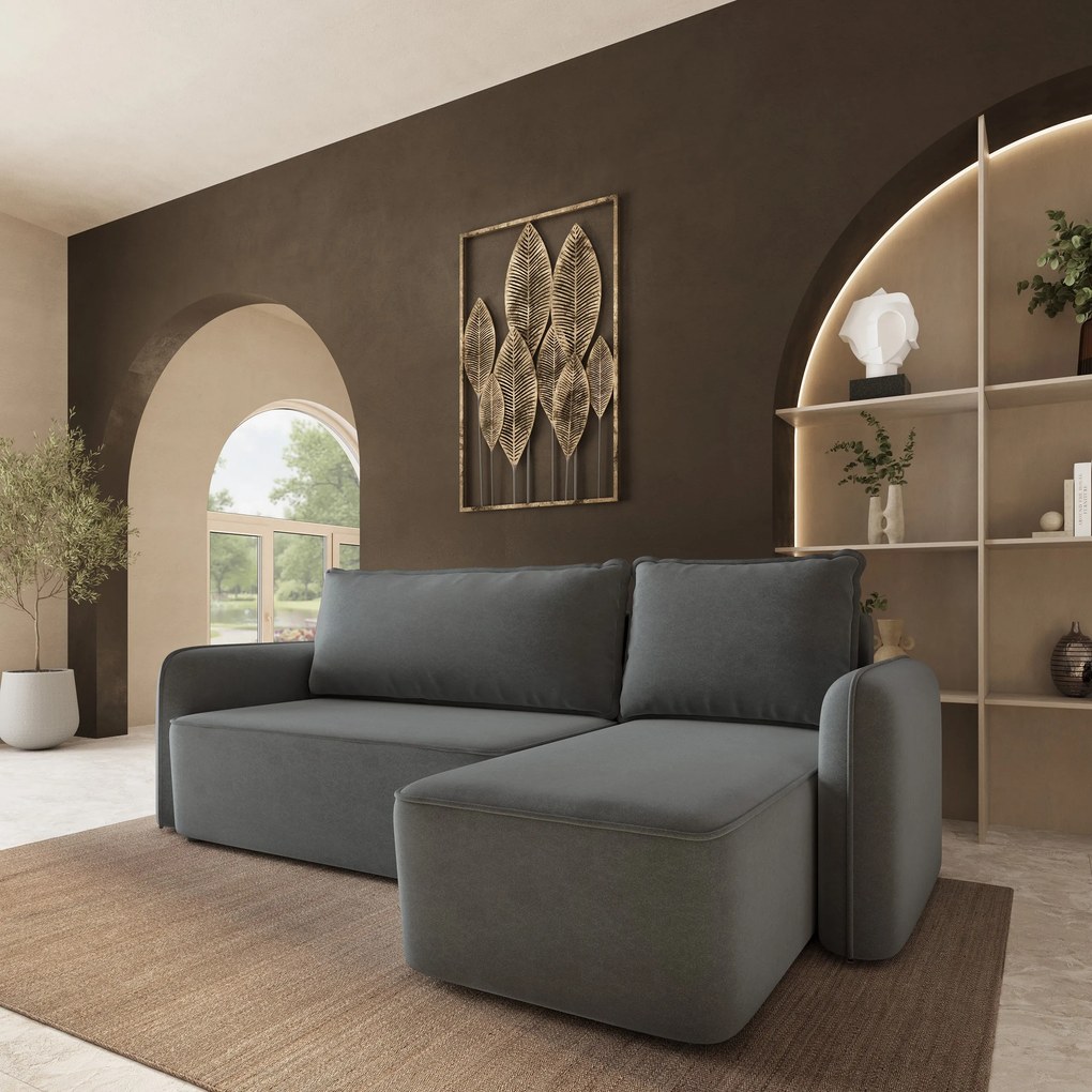 Masseno Narożnik DOLVER z funkcją spania i pojemnikiem na pościel Narozniki L, Rozkładana sofa - Szary, CASTEL 93