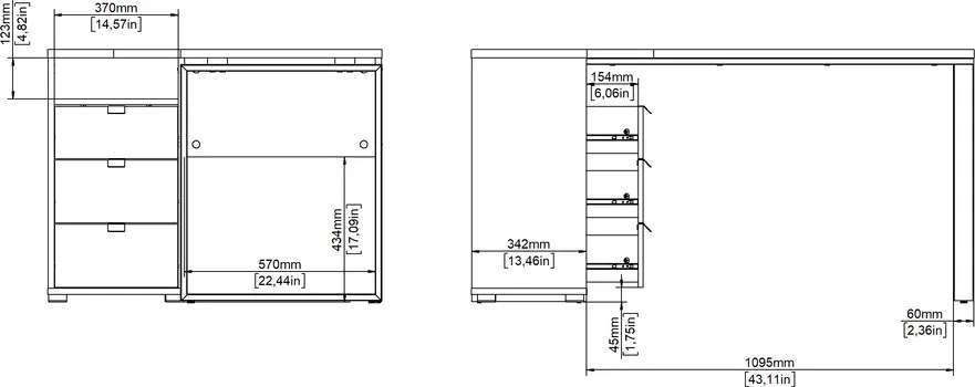 Biurko narożne z kontenerkiem Sign szary mat/jackson hickory