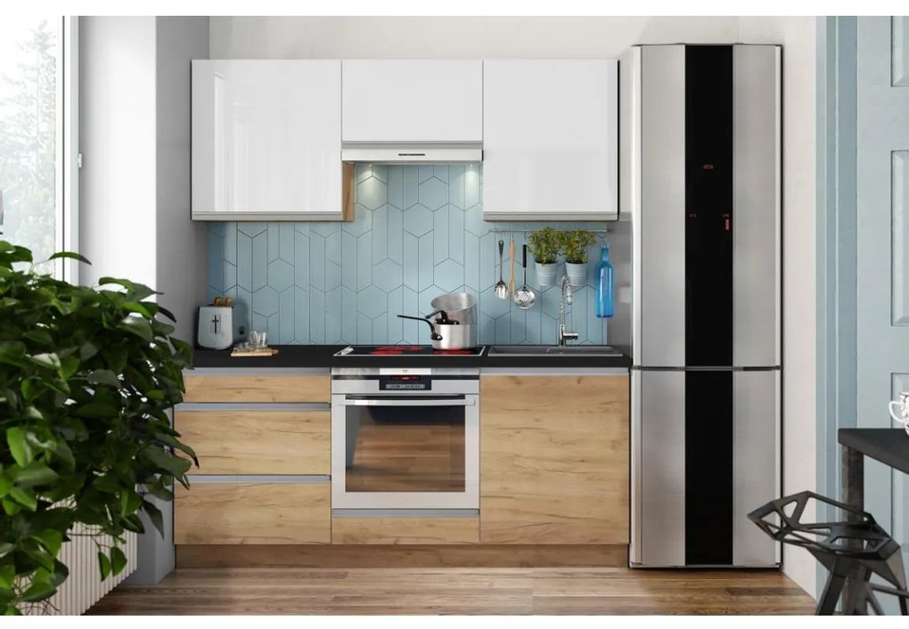 Zestaw kuchenny MARINA 180 cm dąb craft/biały połysk