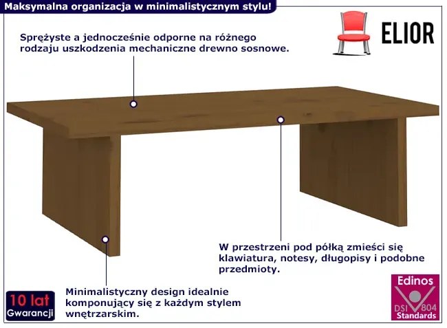 Minimalistyczna półka na biurko miodowy brąz - Glandon